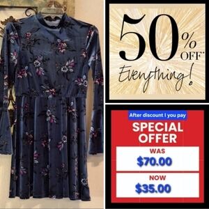 As U Wish Long Sleeve Floral Design Dress in Blue & Purple. NWT Size Small